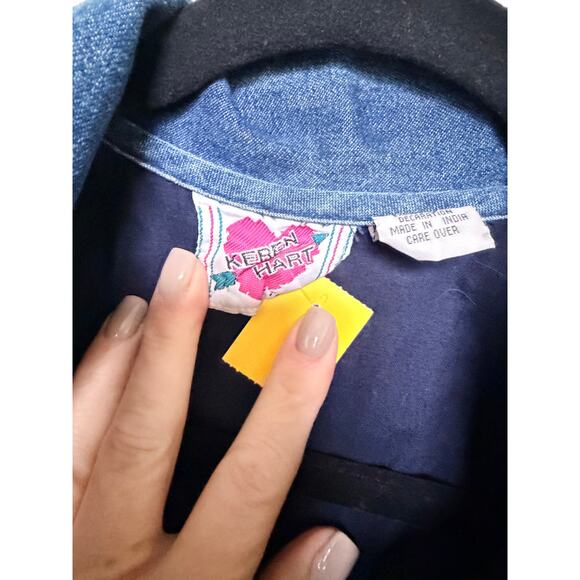 Karen Hart Patchwork Tapestry Denim Jacket Embroidered Mixed Boho vintage Coat - Picture 6 of 8